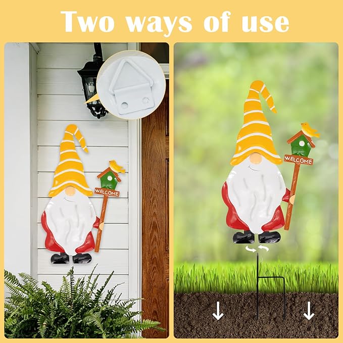 Metal Yard Signs Decor for Rust Prevention, Yard Stakes with Gnomes for Outside Garden Yard Lawn Porch Holiday Party(Yellow)