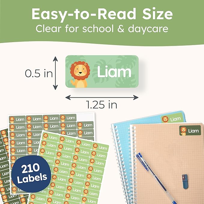 Personalized Name Labels for Kids (210 Labels) - Durable & Waterproof Custom Name Stickers for Clothing Tags, School Supplies, Camp & Daycare - Adventure (1.2”x0.5”)