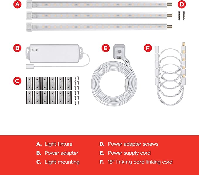 UltraPro 10in. Linkable LED Bright Strips, 3 Pack, 825 Lumens, 2700K Warm White Light, Low Voltage, Under Cabinet Lighting, Strip Light, Flat Plug, Grow Lights for Indoor Plants, 44418