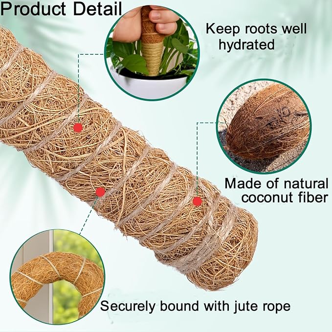 Moss Pole, 31.5" Bendable Moss Pole for Plants Monstera, Tall Moss Poles for Climbing Plants Indoor DIY, Coir Plant Pole Sticks Support Stakes for Potted Plants, Pothos, Philodendron,2 Pack
