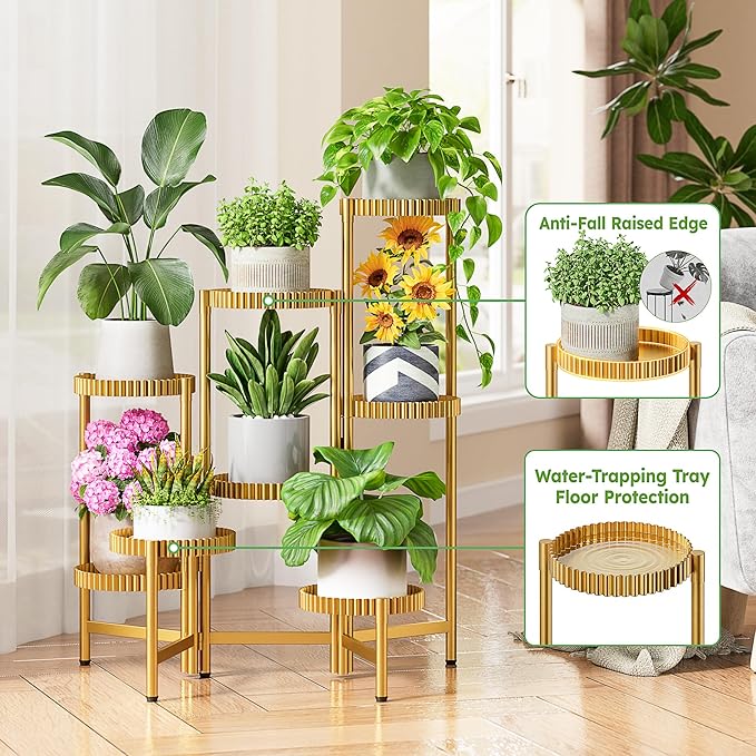 Stand Plants, 8 Tier Metal Tiered Plant Stands Indoor, Corner Flodable Plant Stand Outdoor Planter Flower Pot for Multiple Plants, Floding Display Racks for Patio Porch Balcony -GoldFloroma