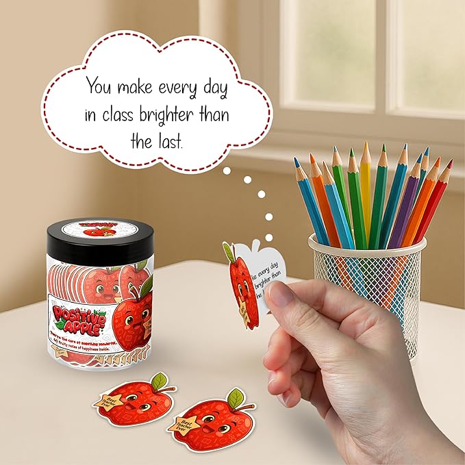 Positive Apple Jar with 60 Daily Affirmation Cards, Emotional Support Apple Gift, Apple Cards, Funny Gifts
