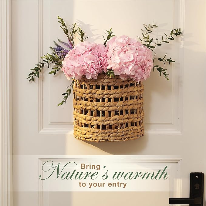 Set of 2 Wicker Hanging Basket for Organizing, Front Door, Mail, Flowers - Woven Wall Baskets for Storage