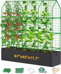 65" Cucumber Planter with Trellis for Climbing Plants Outdoor, Metal Garden Trellis for Raised Bed, Plant Support Structures with Netting for Cucumbers Tomatoes Beans Peas (67 * 17 * 65inch(L*W*H)
