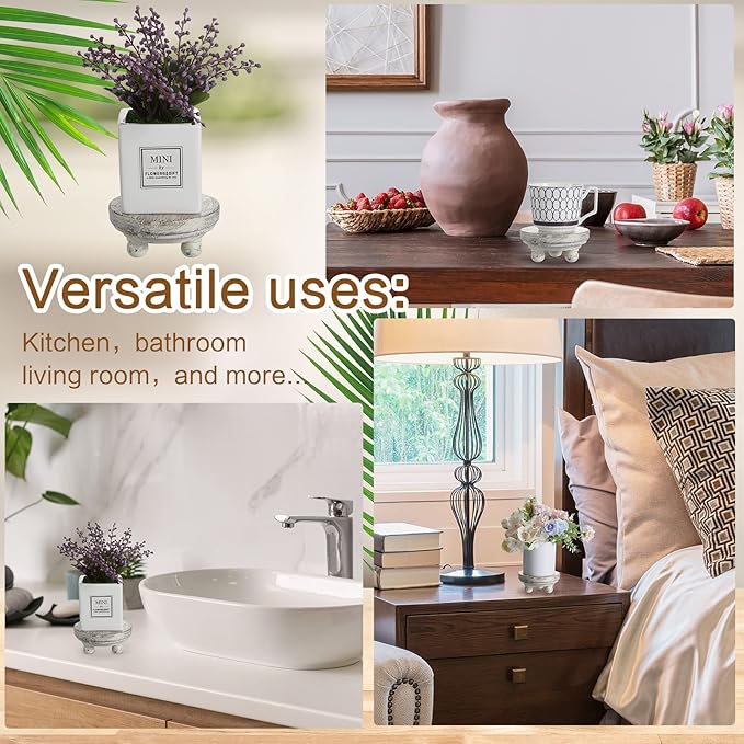 Yalikop Set of 2 Mini Wood Risers for Decor Round Wooden Riser Small Wooden Stool Display Stand Farmhouse Rustic Wood Pedestal for Plant Pot Tiered Tray Decor Cake Food Collection Display(White)