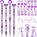 119 Pcs Garden Stake DIY Fairy Wand Plant Stake with Purple Large Hole Beads Crystal Diamond Stopper Top 4 Stainless Steel Threaded Rod Beaded Garden Stakes for Outdoor Indoor Yard Patio Decorations