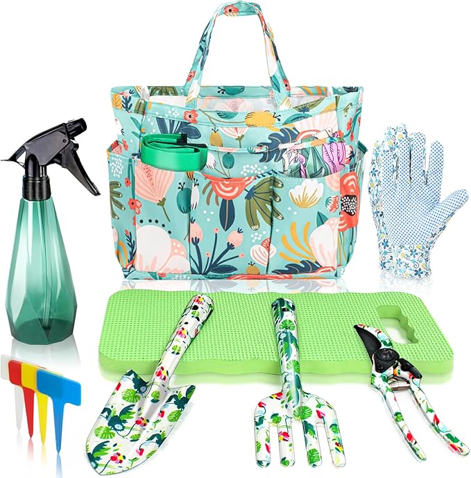 Floral Gardening Tools, Gifts for Mom Mothers Day, Mom Birthday Gifts from Daughters Floral Gardening Tools and Durable Garden Tools Organizer Tote, Ideal Gardening Gift for Women Plant Lover Present