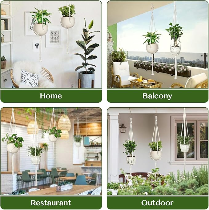 AOMGD 6 Pack Macrame Plant Hanger Indoor Hanging Planters for Indoor Outdoor Plants with 6 S Hooks and 6 Hook Nails, Hanging Plant Holder 43" Boho Home Decor,Ivory
