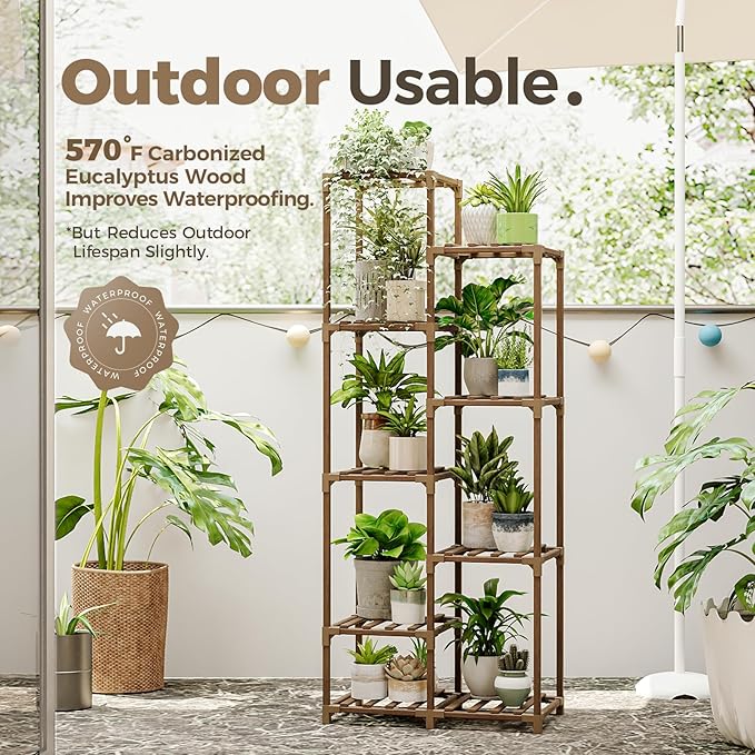 Bamworld Plant Stand Indoor Outdoor 9 Tier Tall Large Wood Plant Shelf Multi Tier Flower Stands Garden Shelves Wooden Plant Display Holder Rack for Living Room Corner