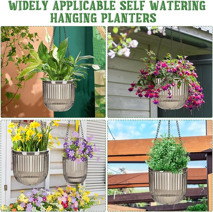 Maxcheck 4 Pcs Self Watering Hanging Planters Indoor Gift 6.5'' 4.5'' Hanging Flower Pots Baskets Outdoor Self Watering Plant with 3hooks Drainage Holes for Home