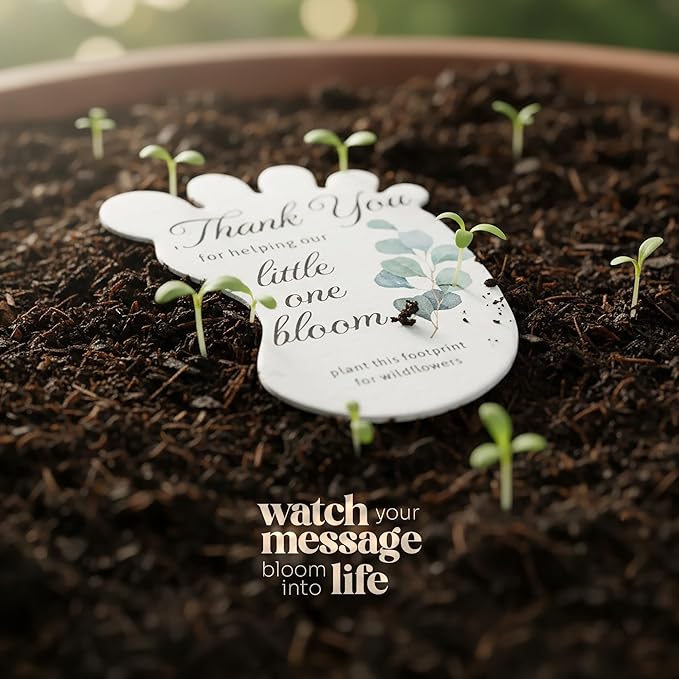 12pcs Green Footprint-Shaped Gift Tags with Wildflower Seeds - Writable Gift Wrap Tags for Baby Showers, Mother's Day Present, Party Favors, DIY Crafts, & Earth Day Decorations