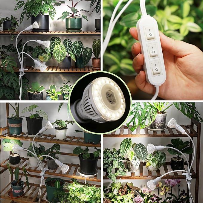 Grow Lights for Indoor Plants, LED 30 W Full Spectrum Bulb Replaceable Plant Light, 450 W Equivalent Clip on Grow Light with Optical Lens for Indoor Growing, Lifetime Free Bulb Replacement