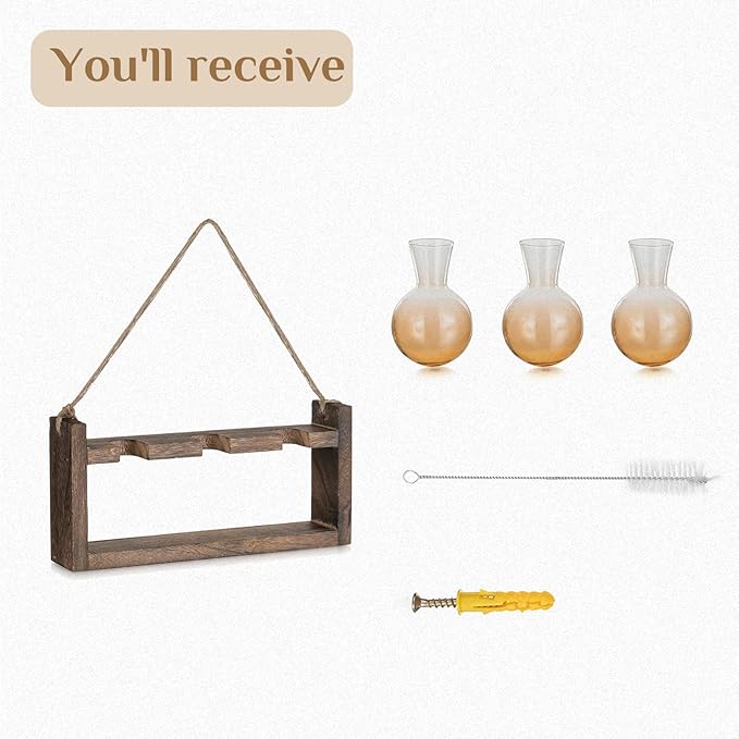 Plant Propagation Station with Wood Stand - Farmhouse Wood Wall Decor - Gift for Women Plant Lovers (Gradient Brown)