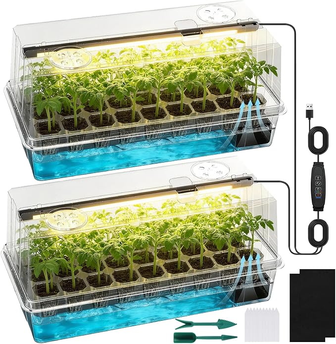 72 Cells Seed Starter Tray Self Watering, Seed Starter Kit with Grow Light, Full Spectrum with 5 Dimmable Brightness & Timer, Indoor Plant Grow Tray for Beginners & Seasoned Gardeners, Gardening Gifts