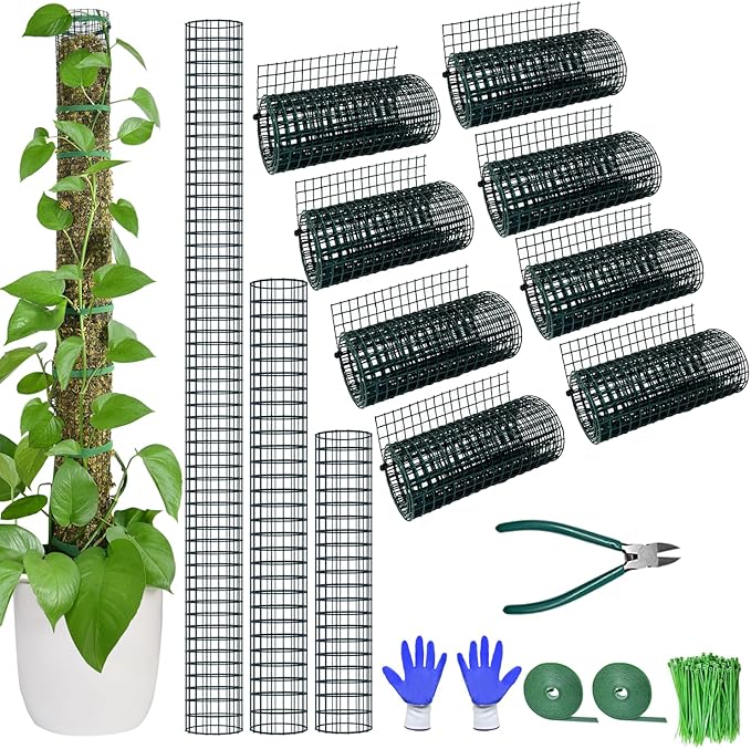 Moss Pole DIY Kit, 26.3ft Metal Moss Pole for Plants Monstera, 8Pcs 8.3in×3.3ft Steel Wire Mesh with Plier, Cable Zip Ties, Max Make 13Pcs 24" Plant Poles(26.3ft Wire Mesh with Plier)