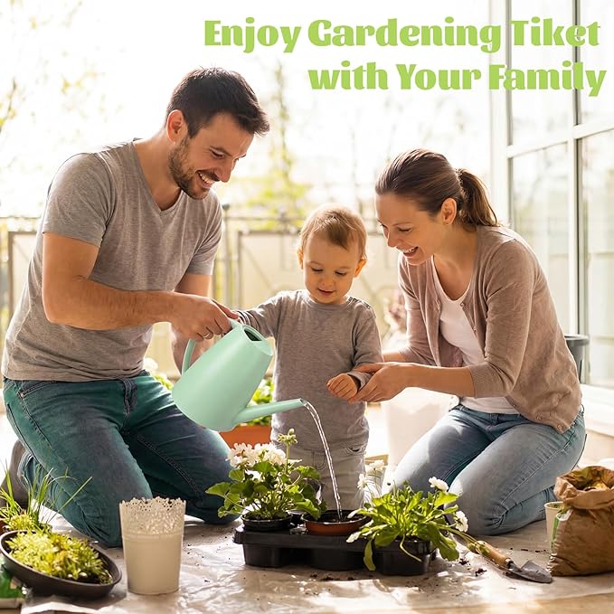 2 Pack Watering Can for Indoor Plants 1.8L Plastic Watering Can with Long Spout, Lightweight for Garden, Flowers, Plants, Lightweight Mint Green Design