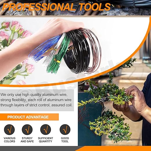 6Pcs 5 Colors Bonsai Training Wire with Wire Cutter Kit, Anodized Aluminum Bonsai Wire Tools for Holding Bonsai Plant Branches Small Trunks - 82 Feet 0.8MM 1.0MM 1.5MM 2.0MM 3.0MM
