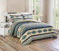 Chezmoi Collection 3-Piece Southwestern Geometric Tribal Multicolor Teal Beige Black Gray Comforter Set, King Size