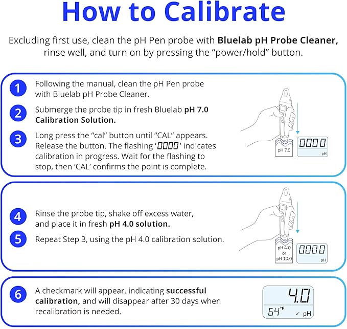 Bluelab pH Pen - ± 0.1 pH Accurate, Durable Double Junction Probe, Waterproof & Floats, Auto Temperature Compensation, Easy Calibration - Made in NZ