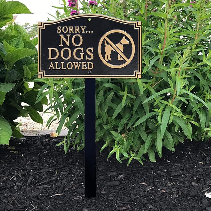 SmartSign “Sorry... No Dogs Allowed” GardenBoss Statement Plaque | 5.75" x 9.5" Aluminum Plaque with 18" Black Lawn Stake, Made in USA