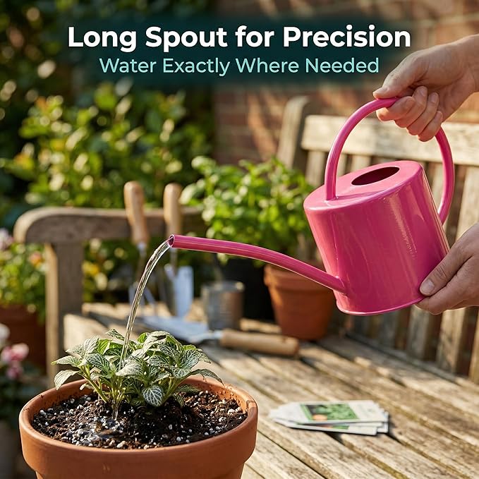 51 Ounce/1.5L Watering Can for Indoor and Outdoor Plants - Long Spout Water Can for Garden, Flower, House Plants, Decorative Watering Can(Rose)