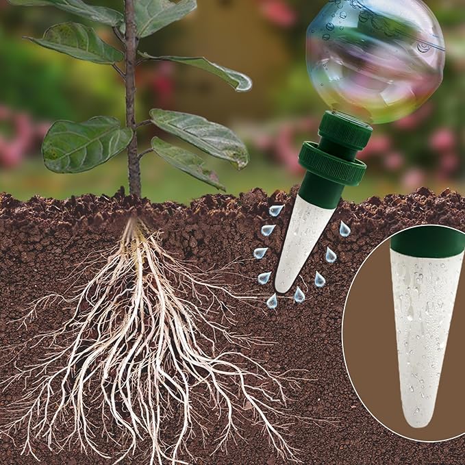 2 Pack Glass Self-Watering Globes for Plants, 6oz Automatic Plant Waterer Bulbs with Terracotta Slow Release Spikes, Vacation Indoor Outdoor Houseplant Watering Devices