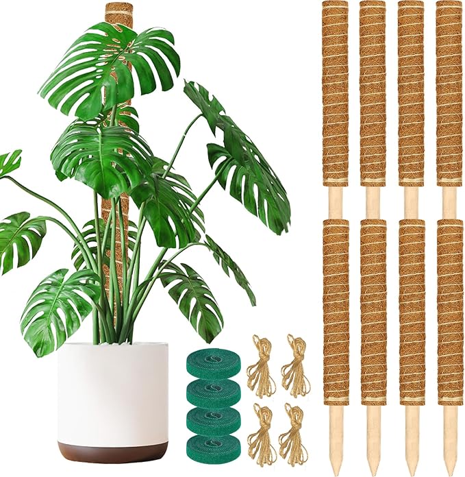 ALENEY Moss Pole, 8 Pack 17 inch Monstera Plant Support Stackable Moss Poles for Plants, Coir Totem Pole Tall Moss Pole for Climbing Plants, Sphagnum, Indoor Potted Plants