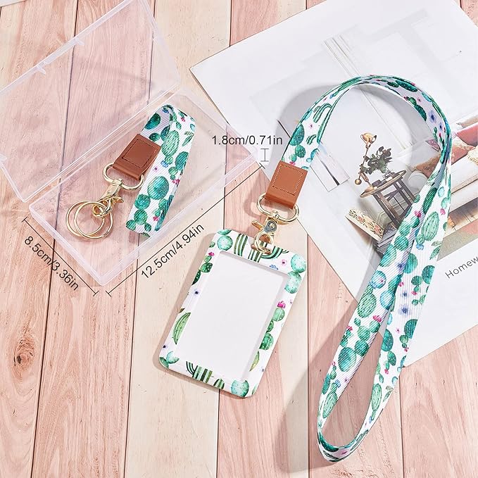 SUNNYCLUE 1 Box ID Badge Holder with Lanyard Vertical Badge Holders Breakaway Rectangle Lanyards for ID Badges Green Cactus Hard Plastic Case 2 Styles Straps with 360 Lobster Clasp Office Name Tags