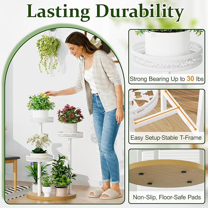 Tall Plant Stand Indoor Outdoor, Corner 3 Tier Metal Flower Pot Stands,Heavy Duty Plant Shelf for Living Room Bedroom Balcony