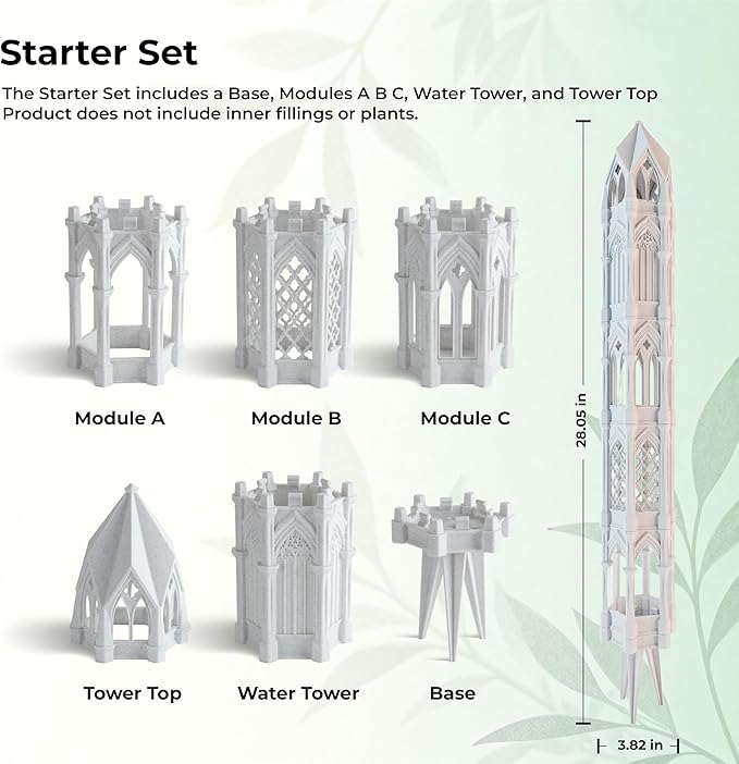 Gothic Tower Moss Pole – Modular Stackable Self-Watering Indoor Climbing Plant Totem, Can Be Used as Moss Pole, Plant Stake or Climbing Support