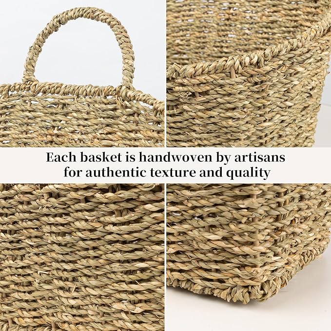Hanging Wall Basket Handwoven Wicker Basket for Plants, Flowers & Storage, Rustic Farmhouse Wall Decor Organizer, Natural Seagrass