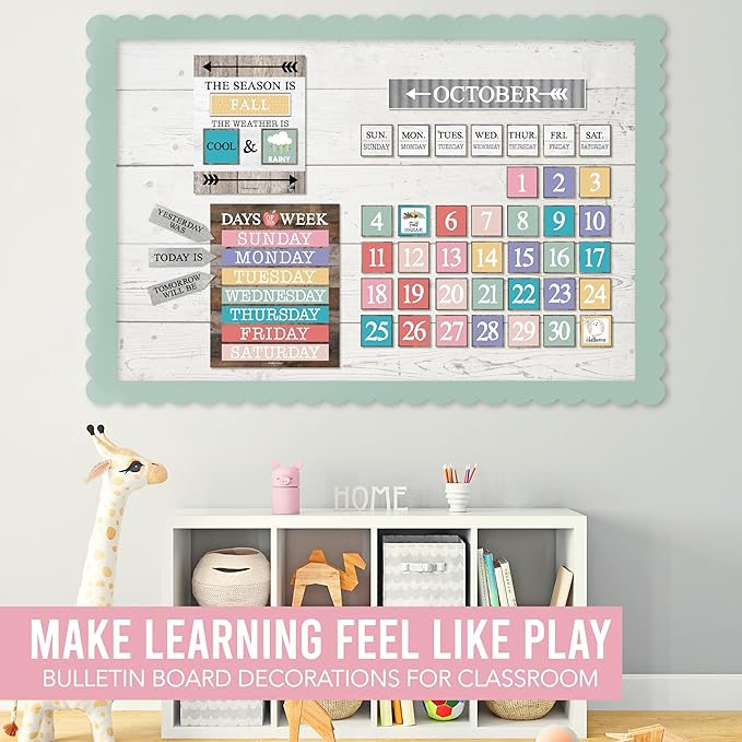 Hadley Designs Classroom Calendar Set Bulletin Board Decorations - Colorful School Calendar for Classroom Decor, Kindergarten Preschool Elementary Teacher Must Haves, Homeschool & Daycare Essentials