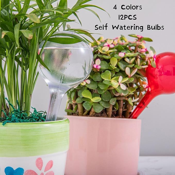 Plant Watering Globes,12PCS Plastic Self Watering Bulbs, Watering Bulbs for Indoor/Outdoor Plants,Automatic Watering System for Potted Plants.4 Colors(Clear&Lake Blue&Blue&Green)