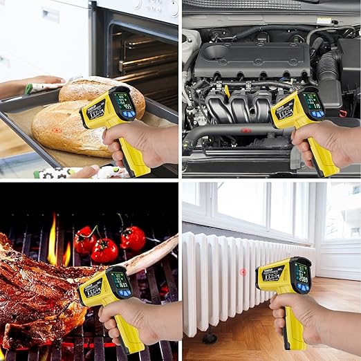 Infrared Thermometer Gun -58°F to 1472°F, Digital Temperature Gun/K-Type Probe -14°F~932°F, Humidity Sensor, IR Laser Temp Gun with Color LCD for Cooking Pizza Oven BBQ HVAC Home-Industrial