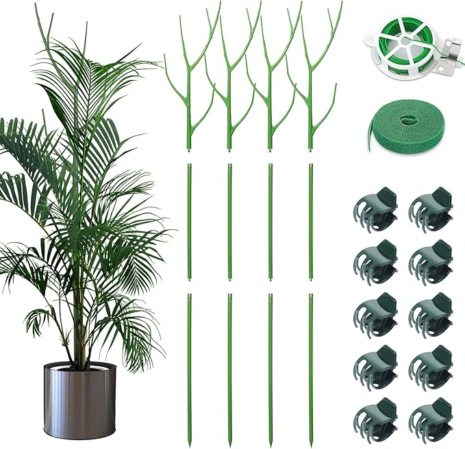 ROADPLUM 4 Pack 39.37" Detachable Twig Plant Support Stakes Set, Blends in to Plant, Branch Plant Sticks with Orchid Clips Twist Plant Ties, Twig Trellis for Indoor Outdoor Plants Potted Plants Flower