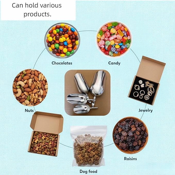 5oz Ice Cube Endurance Scoop, Cast Aluminum Shovel, Kitchen Utility Scoops With Finger Groove Handle, Ideal for Ice Cube, Coffee, Bean, Food, Candy, Flour, Popcorn Rust Free - Silver