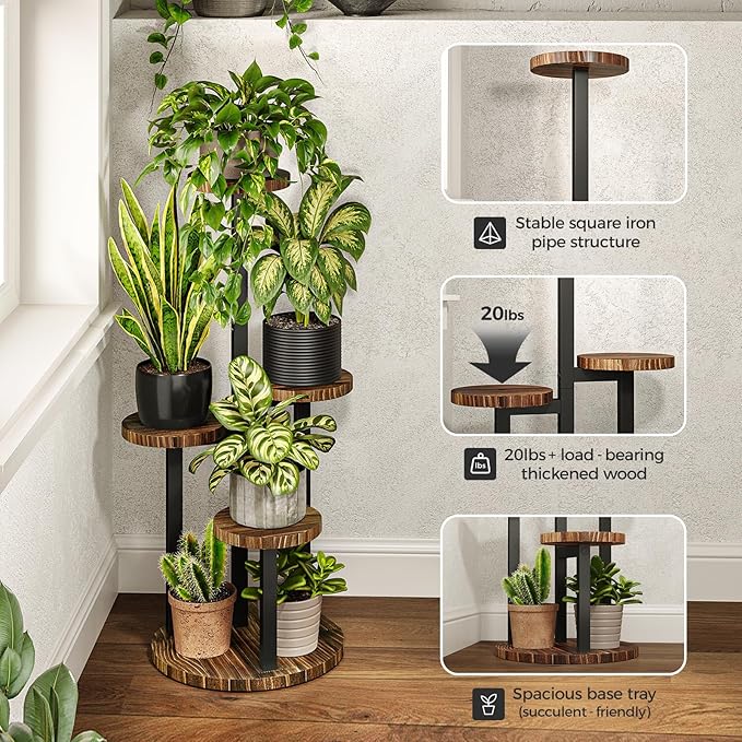 Bamworld Plant Tables Indoor Corner Plant Stand Tall Metal Wood Plant Shelf Outdoor Indoor Plant Table Rack 4 Tier Tier Plant Stand Garden Accessories for Living Room Balcony Patio
