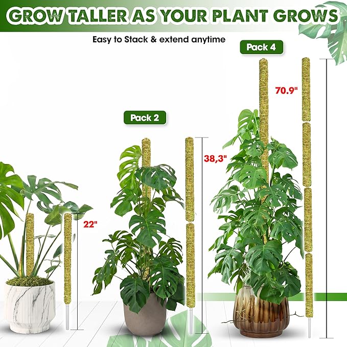 DUSPRO Natural Stackable Moss Pole for Plants Monstera, Forest Moss Sticks, Monstera Plant Support, Handmade Plant Stakes for Indoor Plants for Potted Plant to Grow Upward 02 pcs 22''