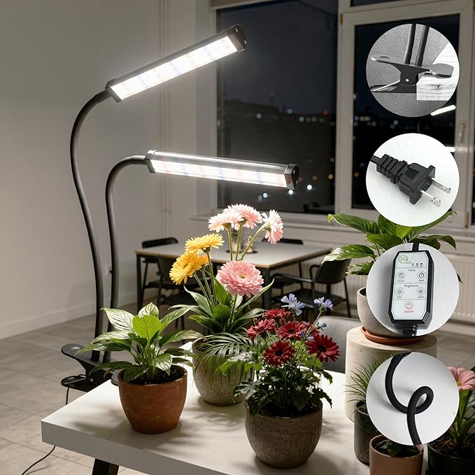 GooingTop Grow Light 100W 6000K, Super Bright White Desktop Clip Plant Lamp for Seedlings Succulents Seeds Starting Indoor Plants Growing,Bendable Gooseneck & Timer 4 8 12 H