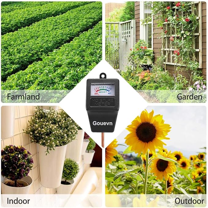 Gouevn Soil Moisture Meter, Plant Moisture Meter Indoor & Outdoor, Hygrometer Moisture Sensor Soil Tester Plant Water Meter for Potted Plants Garden, No Battery Needed (Black)