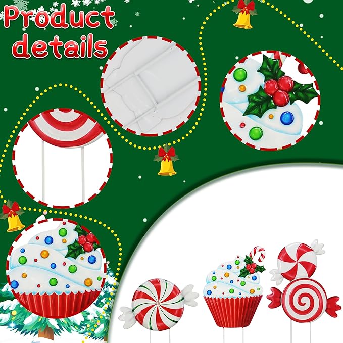 3 Pack Metal Christmas Yard Signs Decor for Multiple Stacked,Voumsil Christmas Yard Stakes with Candy Fall Yard Decor for Outside Garden Yard Lawn Porch
