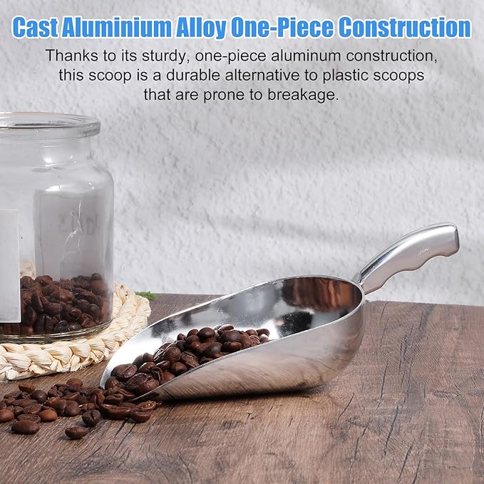 2 PCS Aluminum Ice Scoops, Cast Aluminum Utility Scoops, 12-Ounce, Food-Grade, Good for Home and Commercial Use of Bar, Ice, Flour Utility Scoop, Ice Scoop for Ice Machine, Hand-Wash Recommended