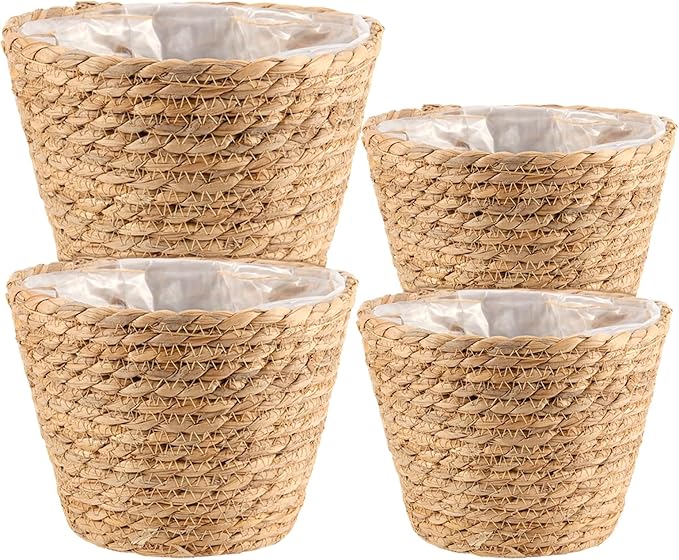 4 Pack 10 in 8.7 in 7 in Seagrass Planter Basket for Indoor Outdoor Plants, Decorative Woven Flower Pot Cover Fits Most Plant Containers