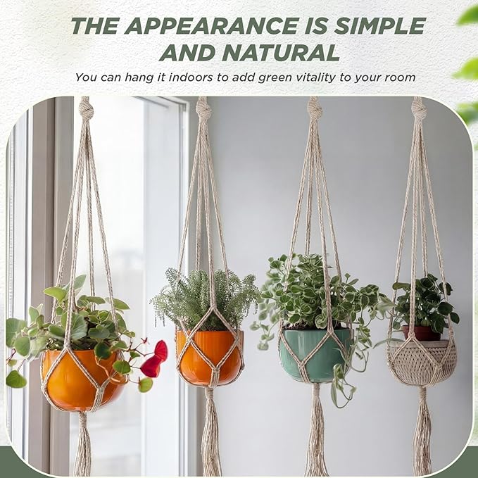 EBOOT 2 Pack 48 Inch Large Macrame Plant Hanger Rope to Hang Flower Pot Plant Holder for Indoor Outdoor Decorations, 4 Legs (Ivory White)