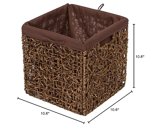 Trademark Innovations 10.6" Foldable Seagrass Storage Basket with Liner and Iron Wire Frame