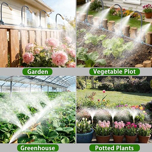 49FT 5/16" Quick-Connect Drip Irrigation System Kit, Automatic Garden Watering System with 15 Pcs Adjustable Spray Nozzles for Garden, Greenhouse, Yard, Lawn