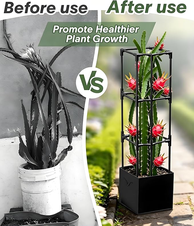 Dragon Fruit Trellis for Climbing Plants Indoor Outdoor, Heavy Duty Metal Adjustable Vertical Garden Support for Indoor Outdoor Potted Plants, Tomato, Cactus, Roses,Vines(12 * 12 * 47inch,1PC)
