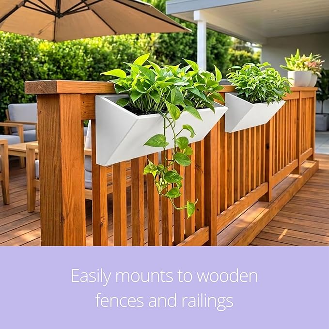 LaLaGreen Wall Planters for Outdoor Plants (24 Inch, 2 Pack) Geometric Carbon Steel Wall Mounted Planters for Succulents, Triangle White Metal Hanging Flower Pots Modern Vertical Garden Home Decor