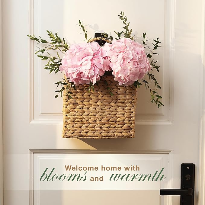 Set of 2 Wicker Hanging Basket for Organizing, Front Door, Mail, Flowers - Woven Wall Baskets for Storage