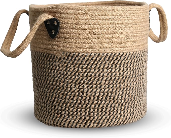 Zoes Homeware Jute Rope Basket - 10"x10" Woven Plant Pot Holder with Handles, Boho Indoor/Outdoor Planter Cover, Multifunctional Storage